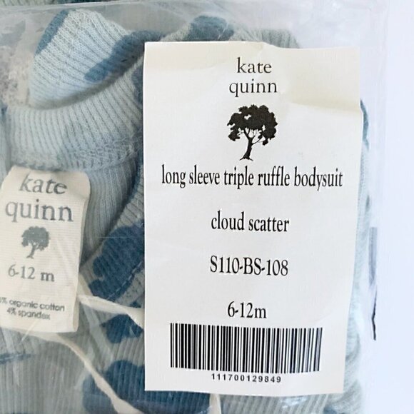 Kate Quinn Organics Long Sleeve Triple Ruffle Bodysuit, Cloud Scatter, 6 12 18 M - Picture 8 of 8
